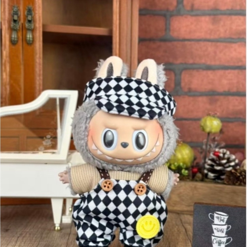 Checkered overalls outfit with Smile Patch (doll not included)
